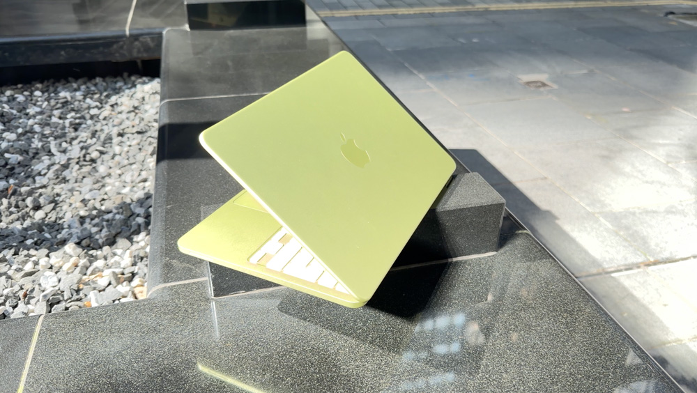 MacBook Neo in London in the Citrus colour